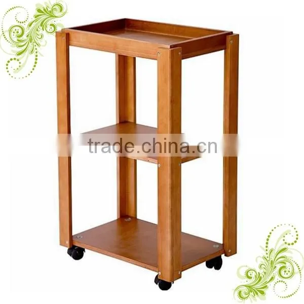 2016 Hot Sales Wooden Color Solid Wood Mobile Beauty Salon Trolley