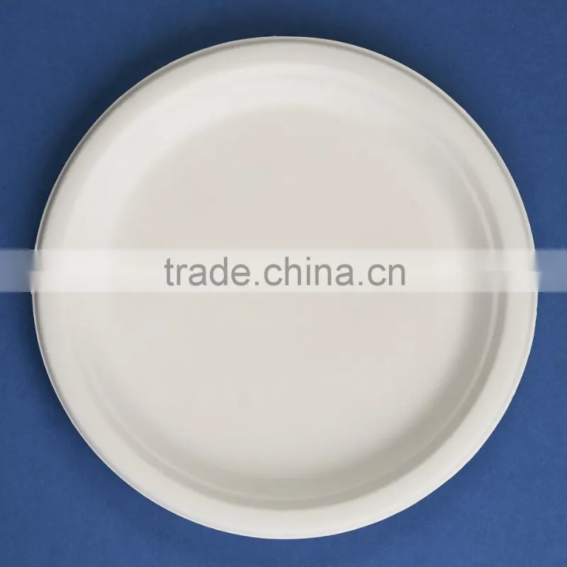 PL-09 Bleached 9 inch round diposable bagasse paper plates