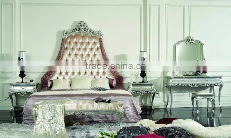 Royal luxury European style bedroom furniture set, antique Bed Bedside table Dressing table Bench