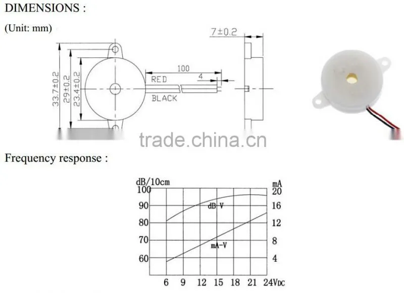 FB-23SW-FL 12v small high quality white piezoelectric buzzer with wire (FBELE)