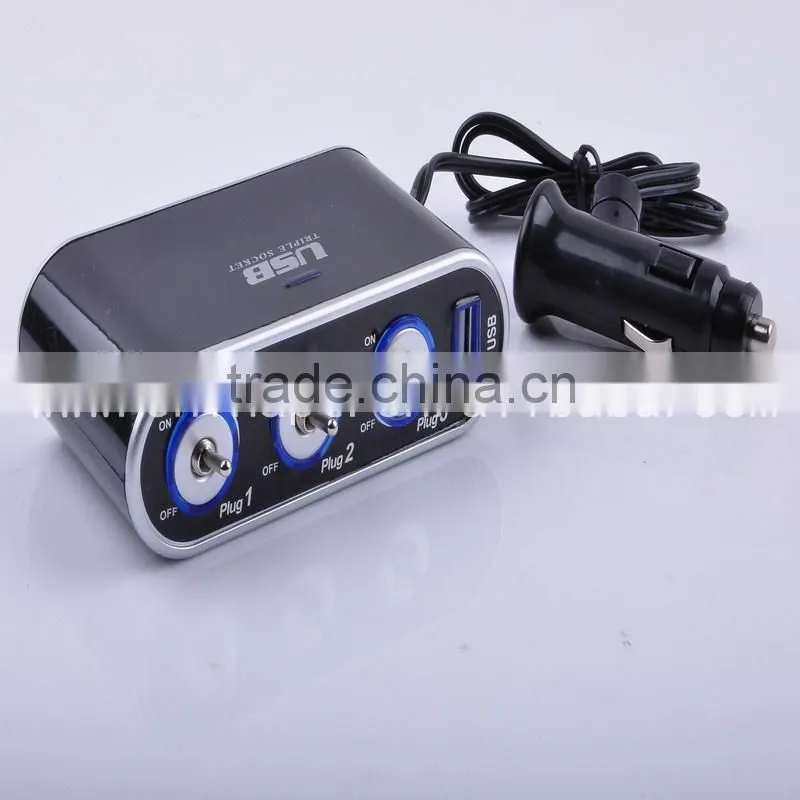 3 Way Toggle Switch Car Cigarette Socket Splitter