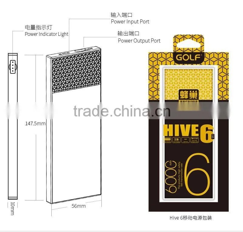 GOLF HIVE Honeycomb Series Power Bank 3000mAh / 5000 mAh / 6000 mAh Universal Charger Portable External Battery Powerbank