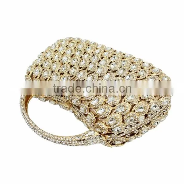 hard top handle gold rhinestone evening clutch bags crystal evening purse stone party handbag purse (8760A-GS)