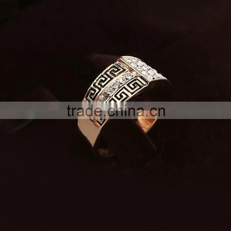 Vintage Wide One side Multirow Channel Crystal Gold Ring Both For Men And Women