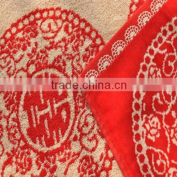 High quality Red Jacquard wedding cotton gift towel