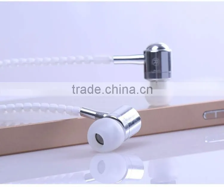 newest design hot selling zipper headphones zipper earphone for mobile phone