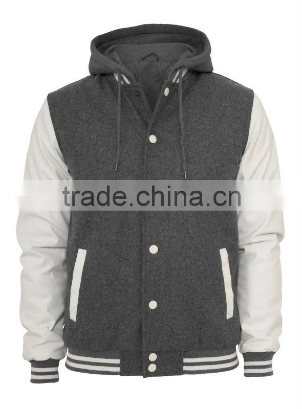Custom manufacturer fashion varsity letterman jacket with hood