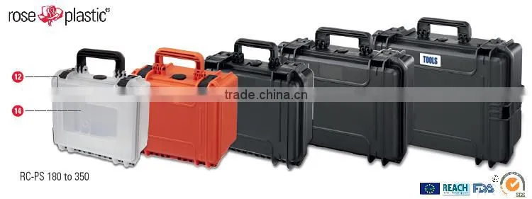 Solid recycle handcarry protective custom printing anti shock clear display abs pp hand tool hard case with clip foam grid label