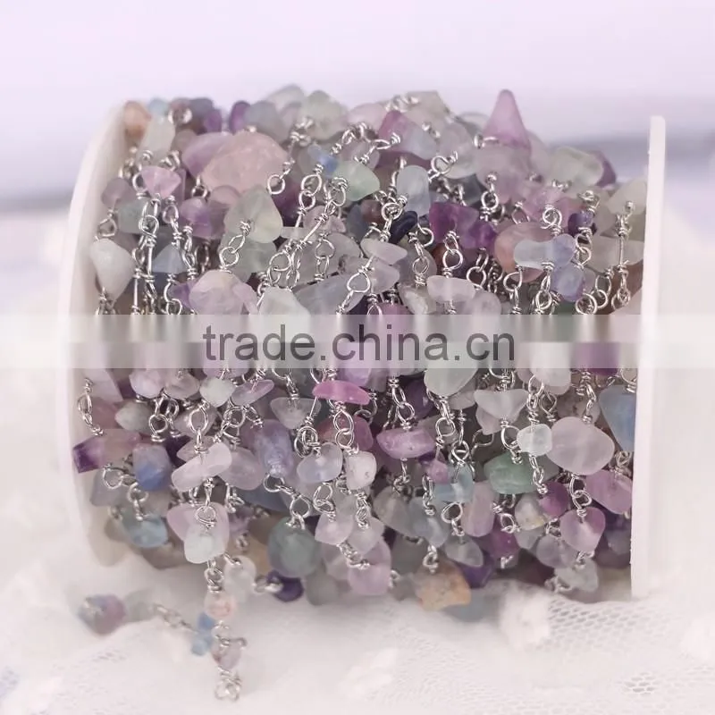 Rosary chain Black Agate Chips Bead Free Form Chains Silver Plated Chain