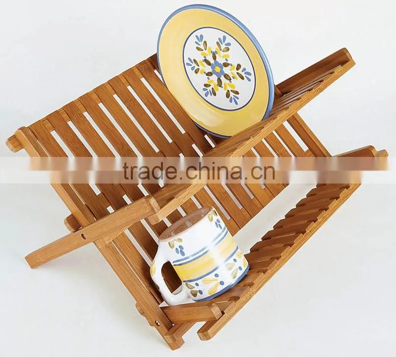 BH002/ Unique Counter Kitchen Decor Bamboo Folding Dish Drying Stainless Steel Utensil Rack