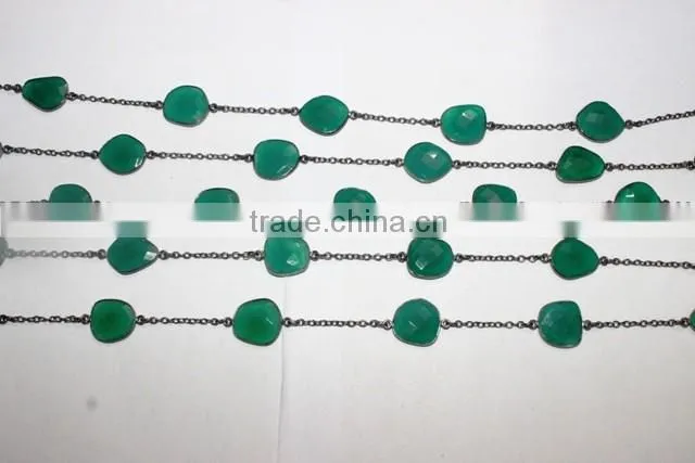 Green onyx fancy Bezel Beads Chain Garland