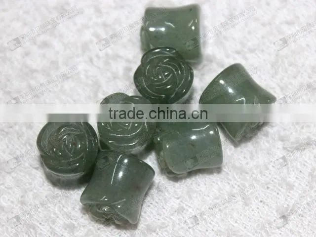 Green aventurine ear piercing jewelry,stone carved flower ear plugs