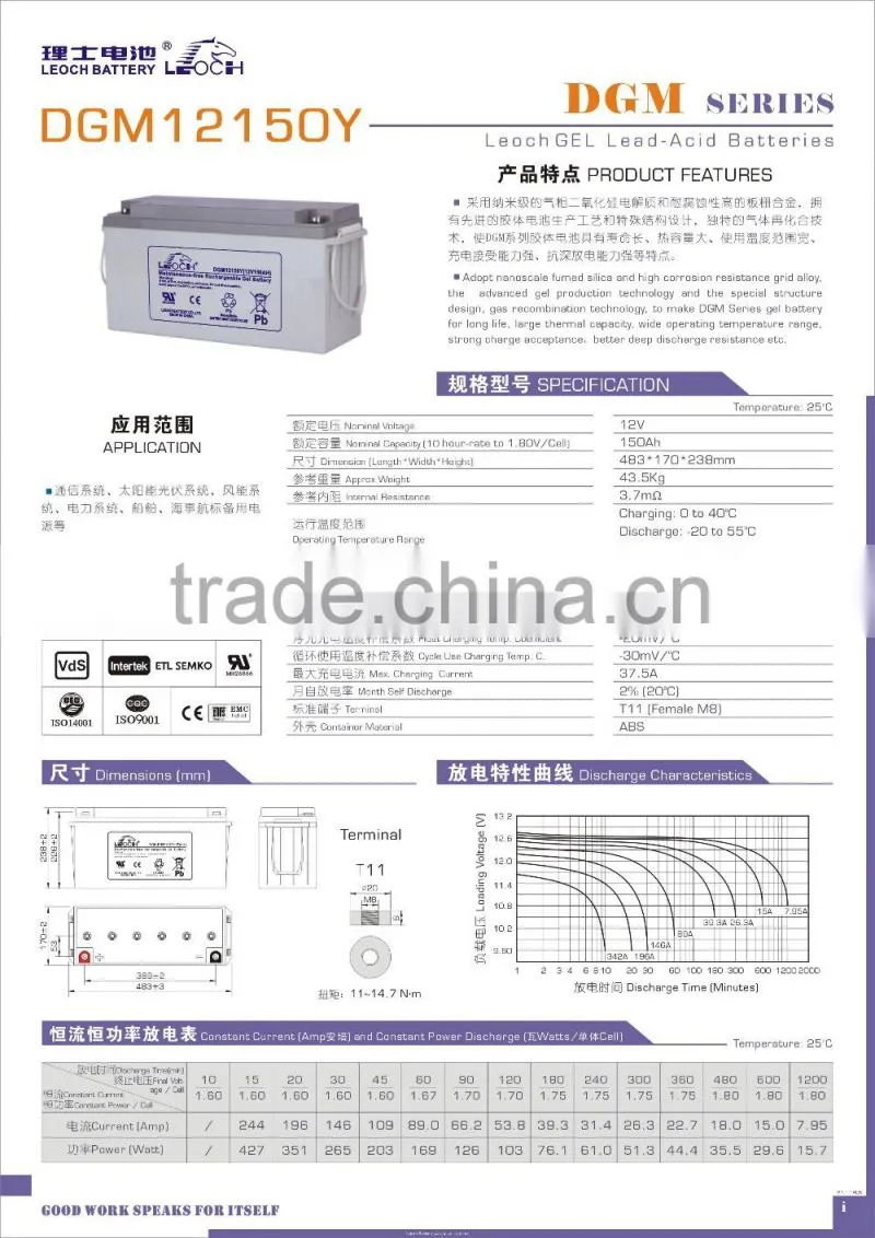 Colloid battery 12v 150ah Gel Accumulators