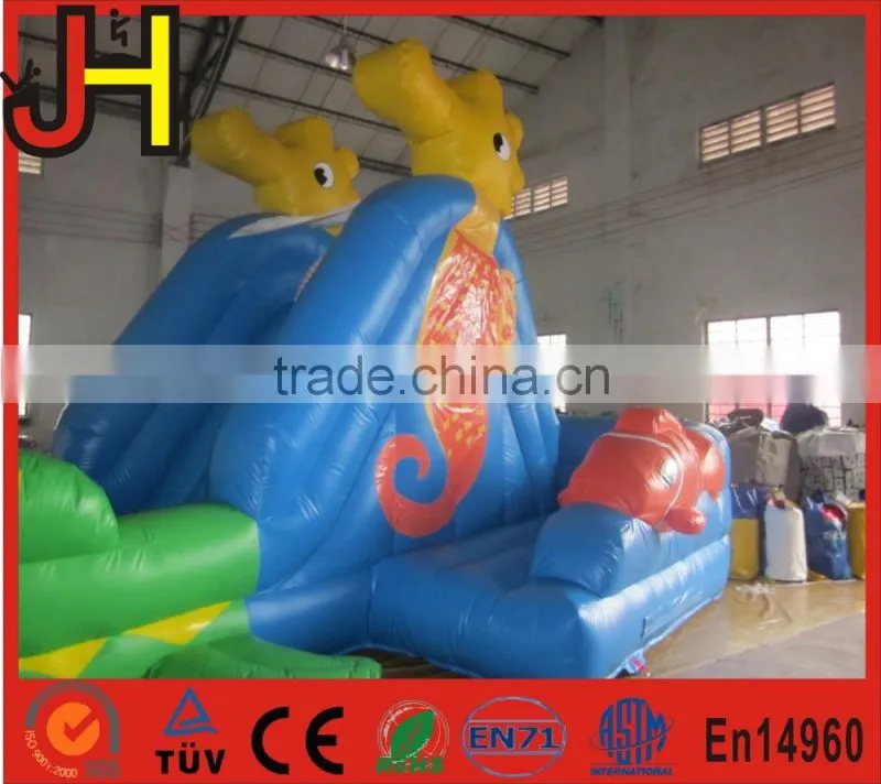 Ocean blue inflatable bounce house and slide