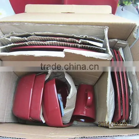 16PCS Square stoneware color glaze dinner set with silk screen print