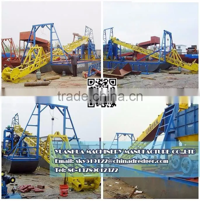 Bucket chain dredger with trommel dredging for gold