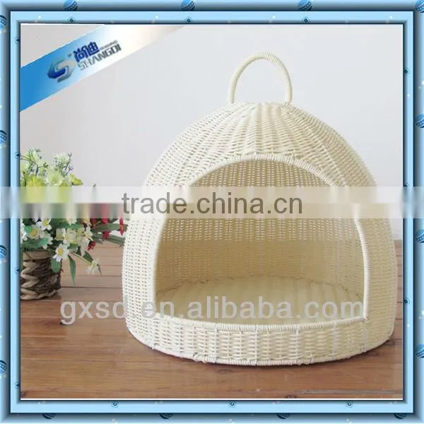 Cheap plastic rattan oval white pet kennel plastic pet basket