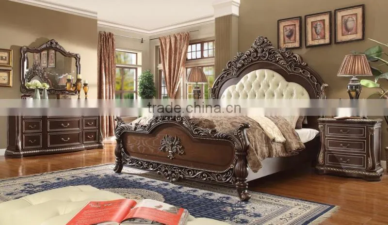 European Classical Bed/Baroque Solid Wood Royal Bedroom Furniture Set(MOQ=1 SET)
