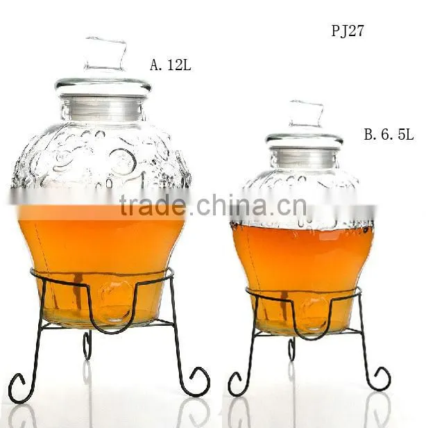 12L 6.5L glass colored drink liquid dispenser with stand