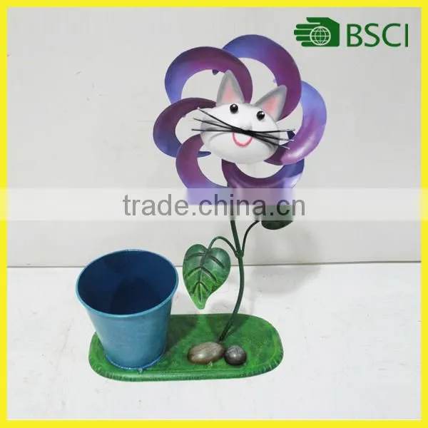 YS14043 Hot popular metal garden cat windmill flower pot