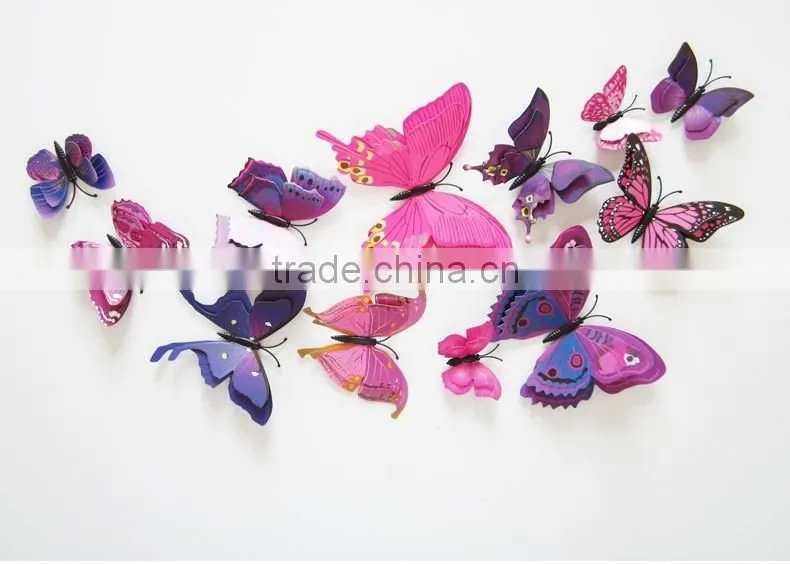 New Design Double-deck 3D Butterfly Wall Sticker PVC Double Layer Butterflies Decor Wall Sticker