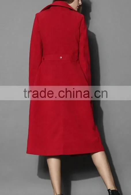 Multi-way wear Coat and Skirt Set in Red,women removable dress Coat,women knee length fitted long Coat