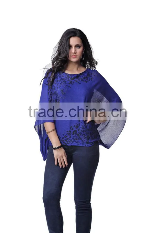2014 New Arrival Batwing Sleeve Women Chiffon Blouse Lady Top