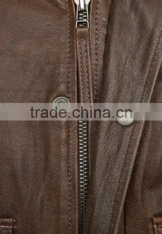 2014 new brown PU leater sherpa jacket for men