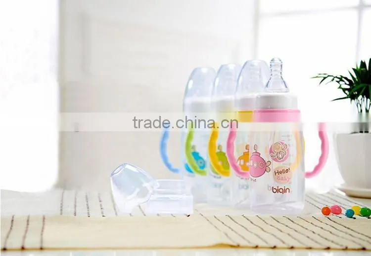 Printed standard neck PP baby bottle with handle
