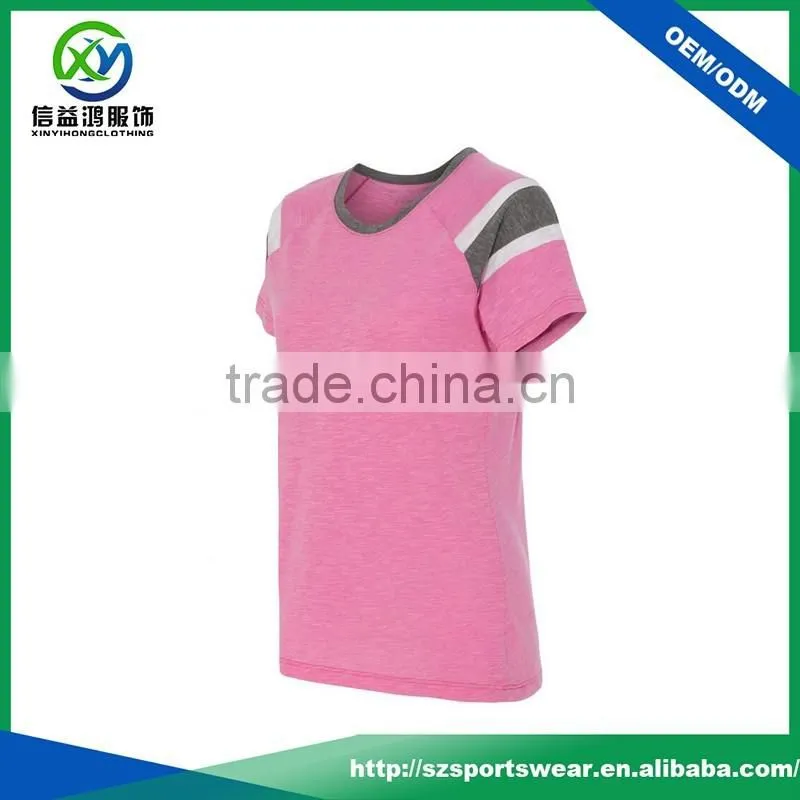 Fashion design contrast color raglan sleeve women's polyester t-shirt
