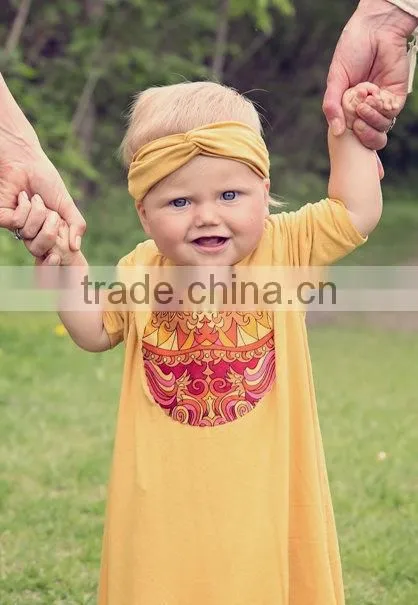 family matching clothing yellow cotton digitalprint fancy dress