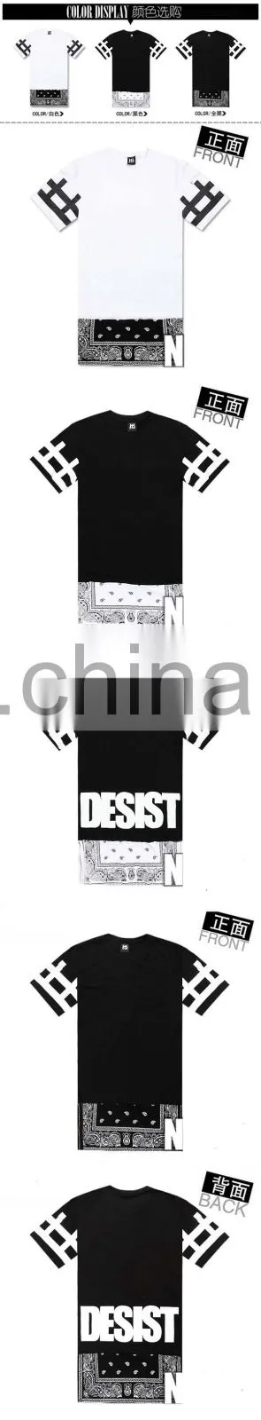 men's pure color side zipper long stitching T-shirt T-shirt