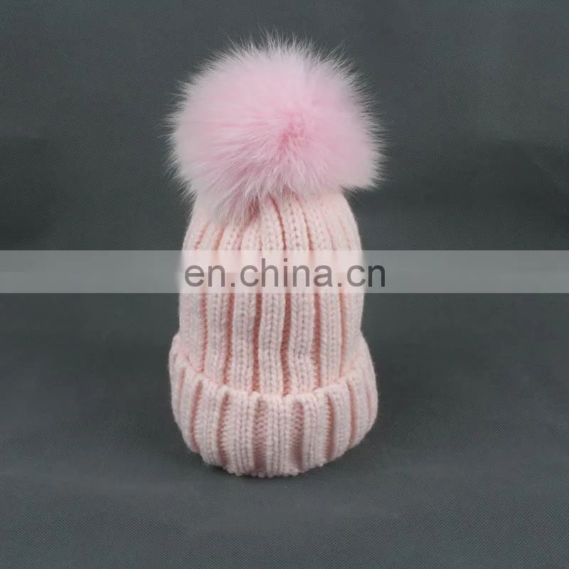 Cute Children Present Fox Fur Pompom Knitted Beanie Earmuff Funny Baby Beanie