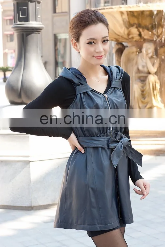 ladies black genuine leather waistcoat with zipper and waistbang