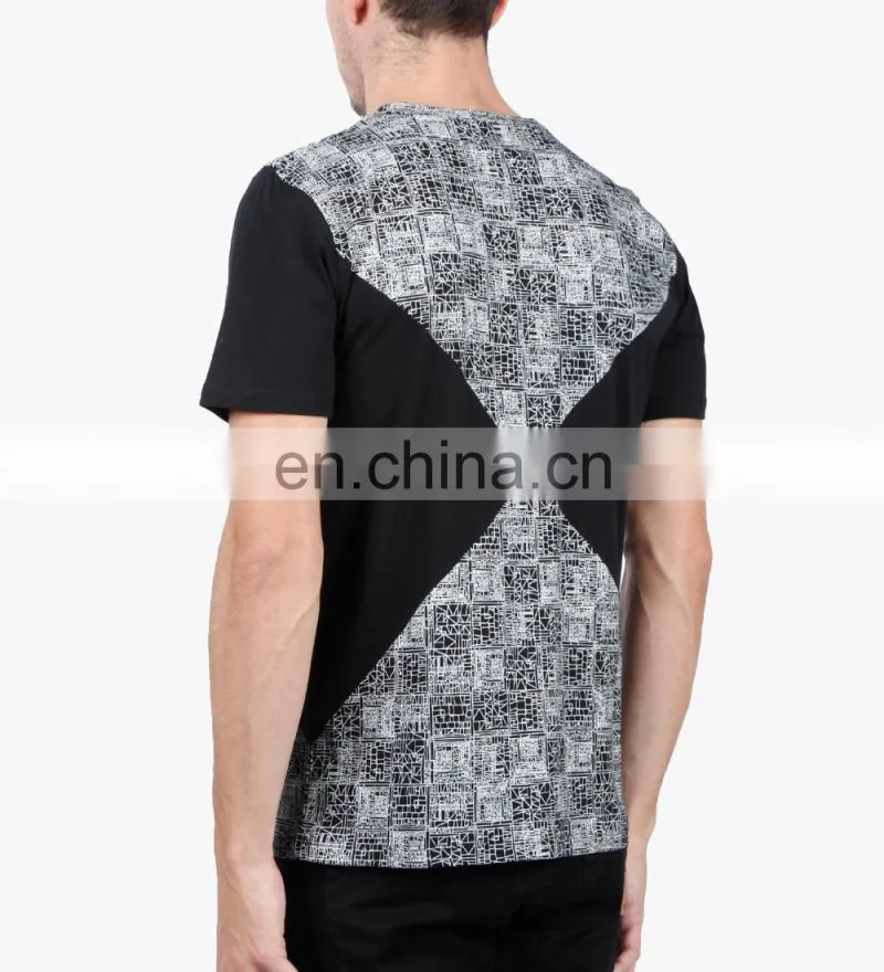 panneled 100%cotton mens fashion t-shirt 2015 short sleeve t-shirts with printed pannels