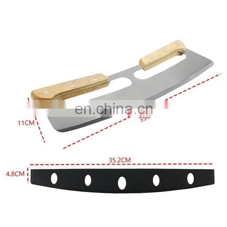 Amazon Hot sell Pizza Cutter Slicer Knife with Double Wooden Handle Stainless Steel Pizza Cutter Pizza Tools