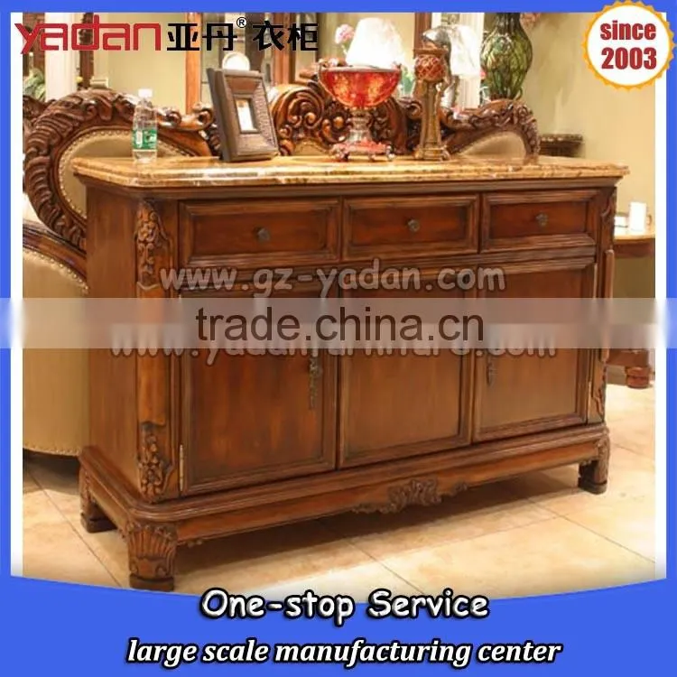 walnut color classic console table with 2 drawers and griotte top,console table back of sofa