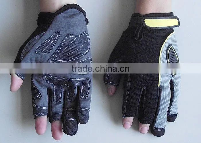 Anti vibration Fingerless Synthetic Leather Palm Mechanic Work Gloves
