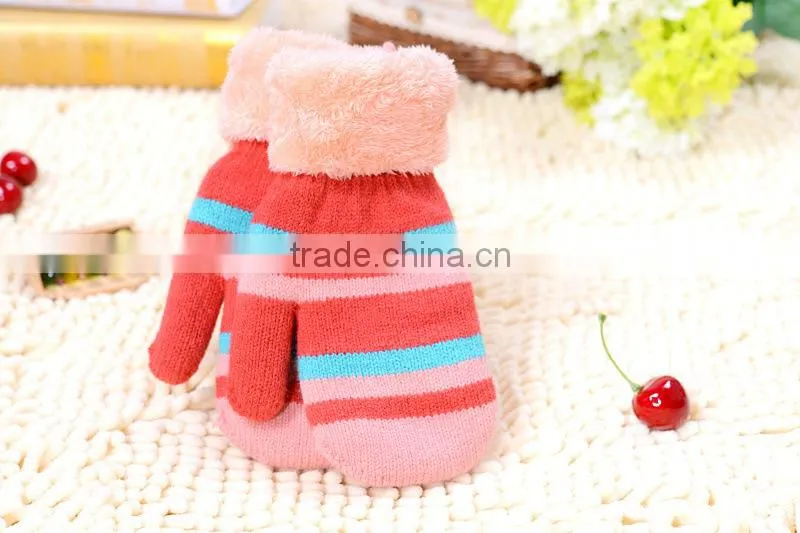 Children Candy color stripe cute gloves, Full Finger lovely Knitted gloves