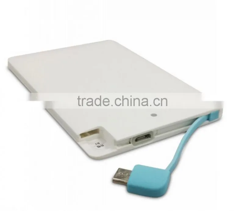 2600mAh Credit Card Power Bank portable charger built-in cable bank