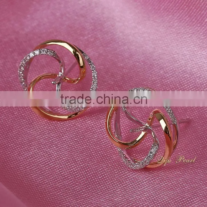 Simple Round Shaped Earring and Pendant Settings, 18K Gold Overlay