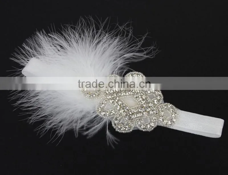Newborn Baby Kids Pearl Diamond feather Headband Photo Props crystal Hair Band wh-1770