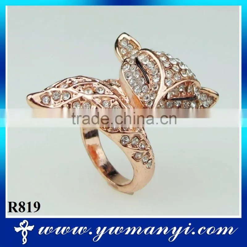 Fashion jewelry rose gold fox logo rhinestone Ring R819