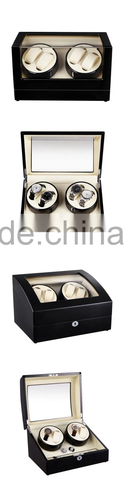 Custom 4 Slot Black Personalized Glossy Wood Watch Winder Box