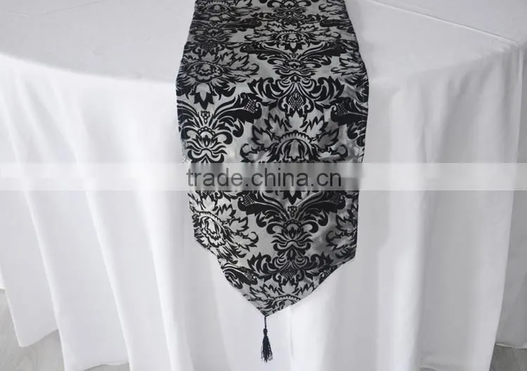 Wholesale various color flocking damask taffeta table runner