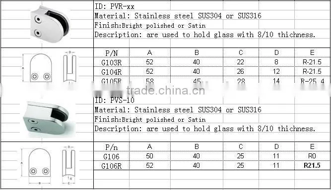 AISI304 Large Square Glass D Clamp for round Surface (G105R)