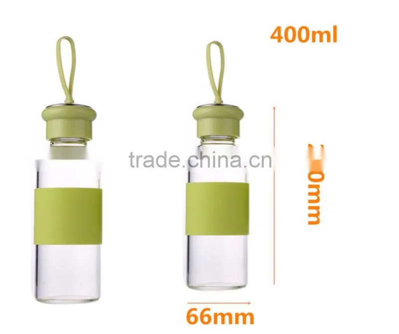 14oz transparent glass bottles Borosilicate Glass Water Bottle With Portable handle