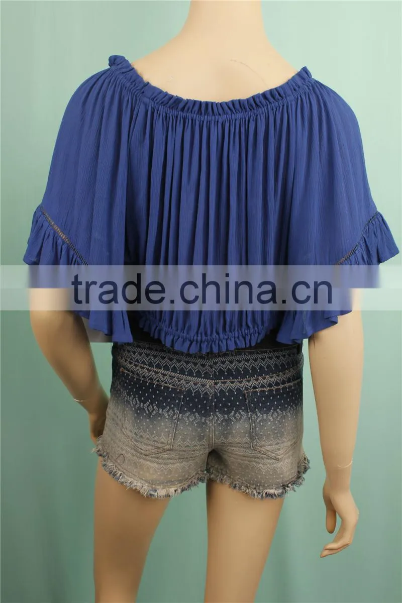 2016 S/S New fashion 100% rayon summer ladys models short sleeve blouse