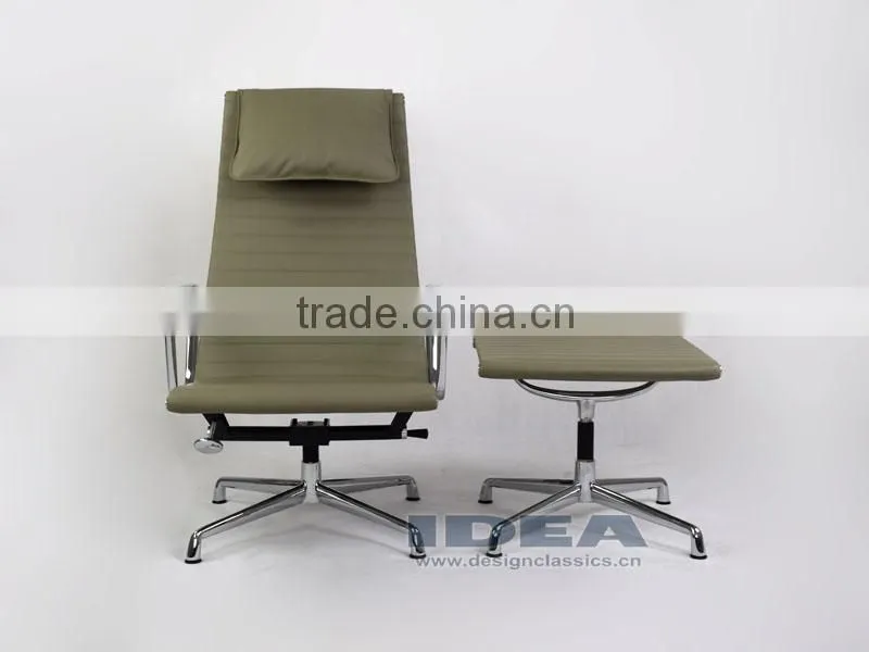 Replica Charles Aluminum Executive Easy Chair - Light Grey Genuine Leather