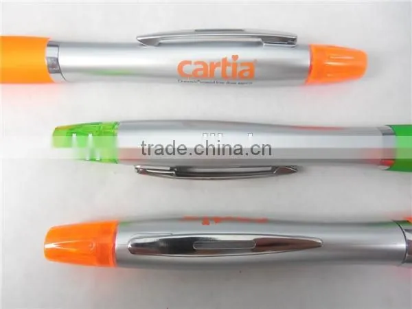 High quality 2 in 1 Highlighter Pen Plastic Ballpoint Pen